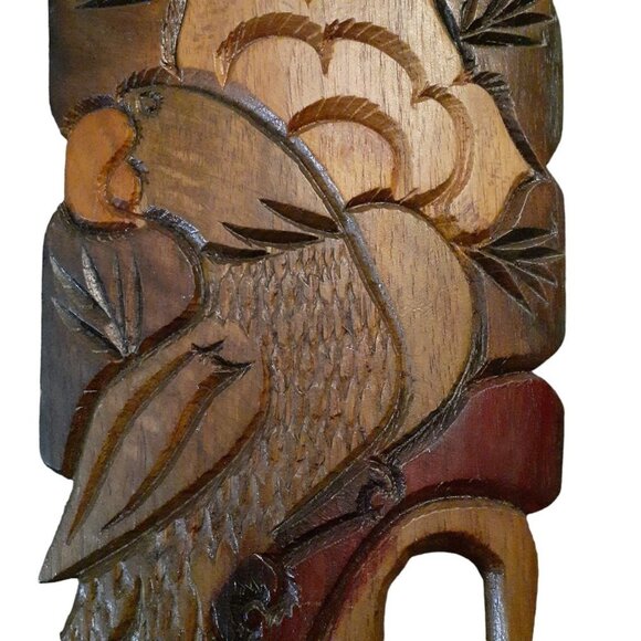 Jamaican Wood Carved Caribbean Tiki Style Wall Plaque Owl Wall Decor 26.5" x 6.5 - Picture 4 of 7